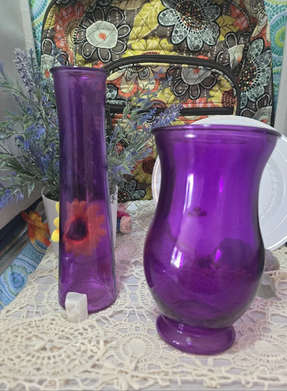 Vintage Purple Amethyst Glass Vase Set 9